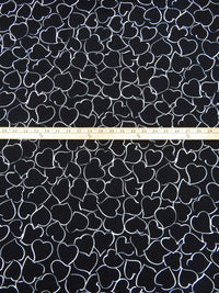 Ink Black/White 100% Cotton Hearts Print Waffle Weave Shirt Weight Woven - NY Designer - 54W