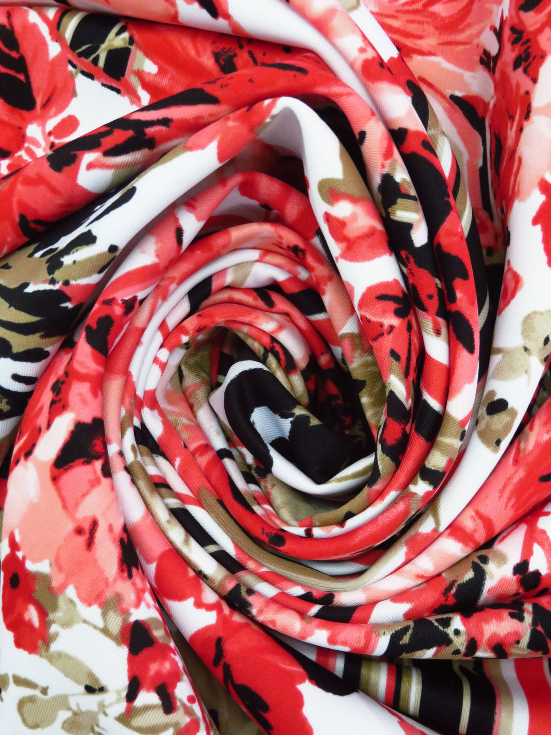 SOLD AS IS ONLY - Deep Carmine Pink/Pale Brown/White/Multi Polyester/Lycra Floral With Stripe Print Scuba Knit 56W