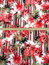 SOLD AS IS ONLY - Deep Carmine Pink/Pale Brown/White/Multi Polyester/Lycra Floral With Stripe Print Scuba Knit 56W