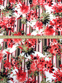 SOLD AS IS ONLY - Deep Carmine Pink/Pale Brown/White/Multi Polyester/Lycra Floral With Stripe Print Scuba Knit 56W