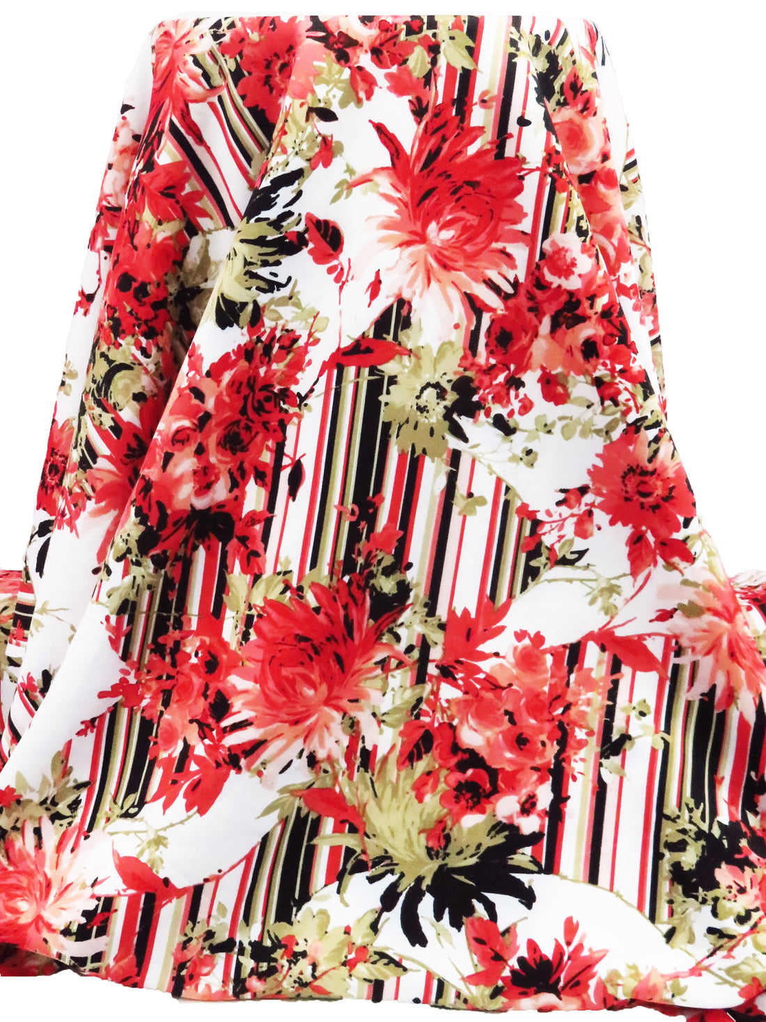 SOLD AS IS ONLY - Deep Carmine Pink/Pale Brown/White/Multi Polyester/Lycra Floral With Stripe Print Scuba Knit 56W