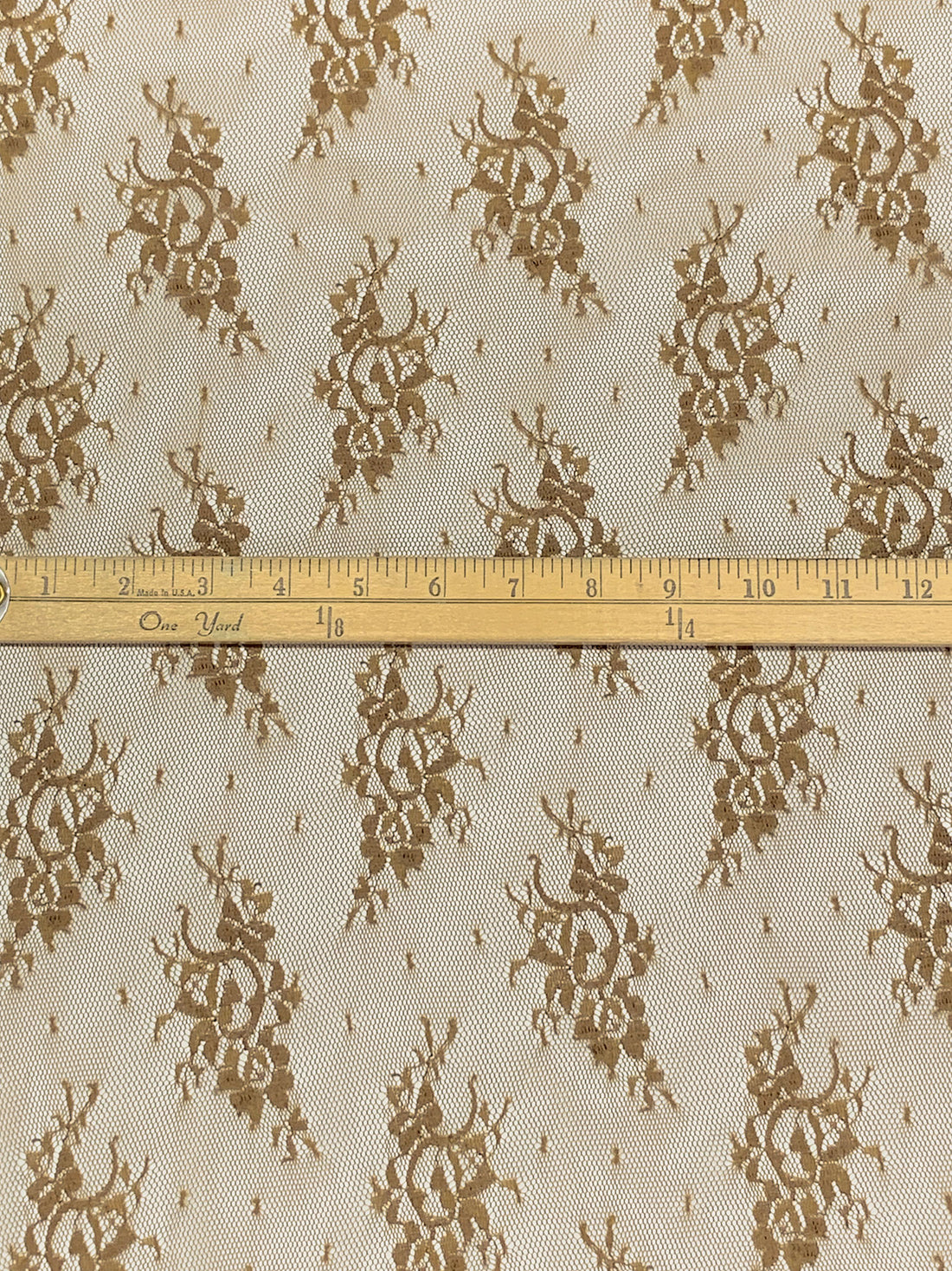 Coyote Brown Polyester/Nylon Embroidered Floral Weave Lace Netting 57W