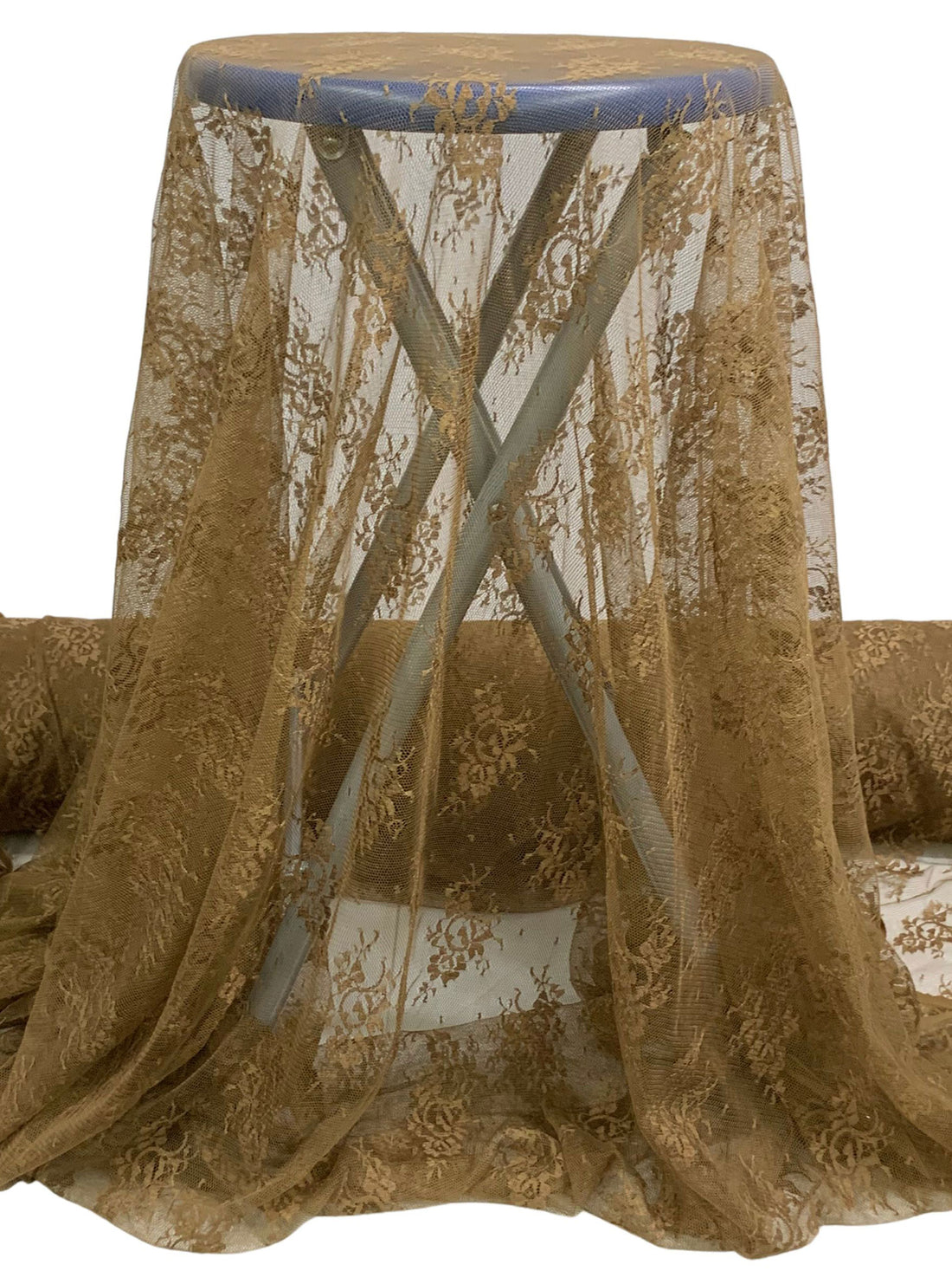 Coyote Brown Polyester/Nylon Embroidered Floral Weave Lace Netting 57W