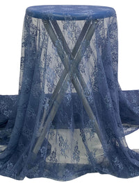 Dark Imperial Blue Polyester/Nylon Embroidered Floral Weave Lace Netting 56W