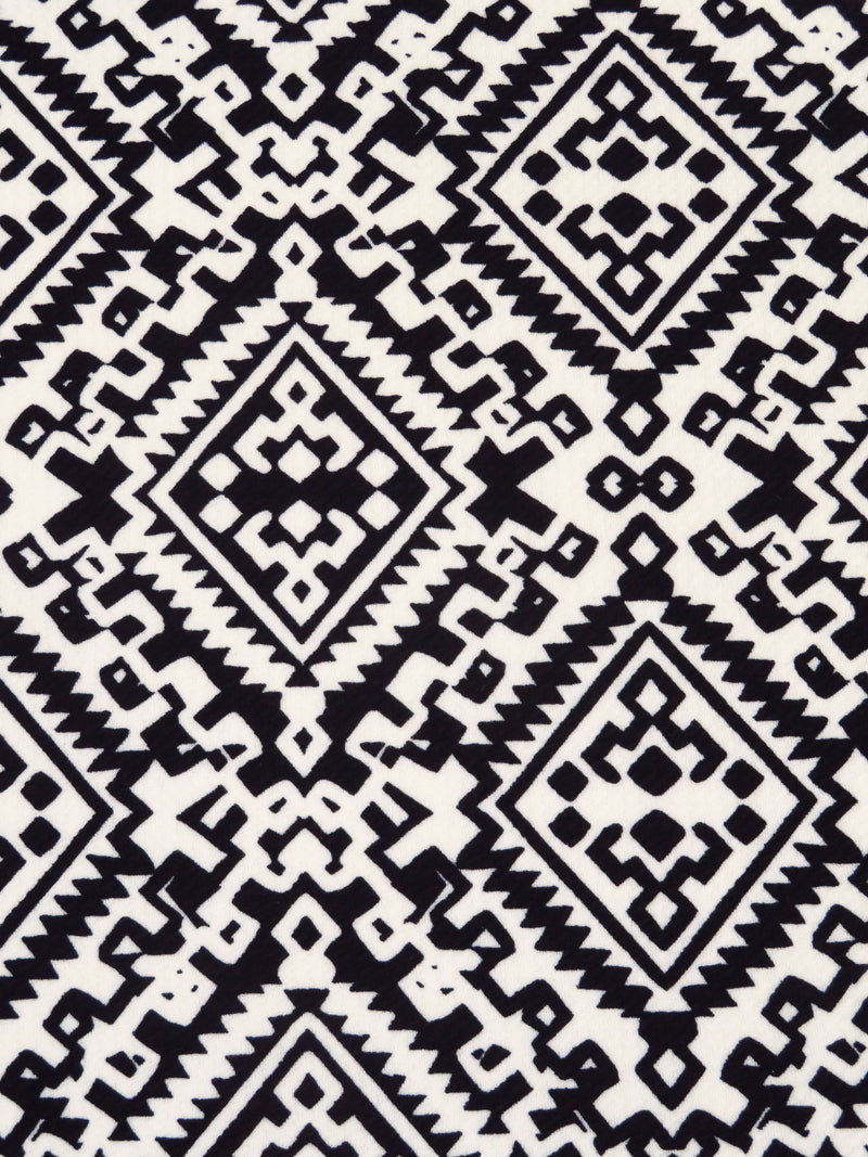 Black/Pearl Polyester/Lycra Tribal Print Liverpool Double Knit 56W