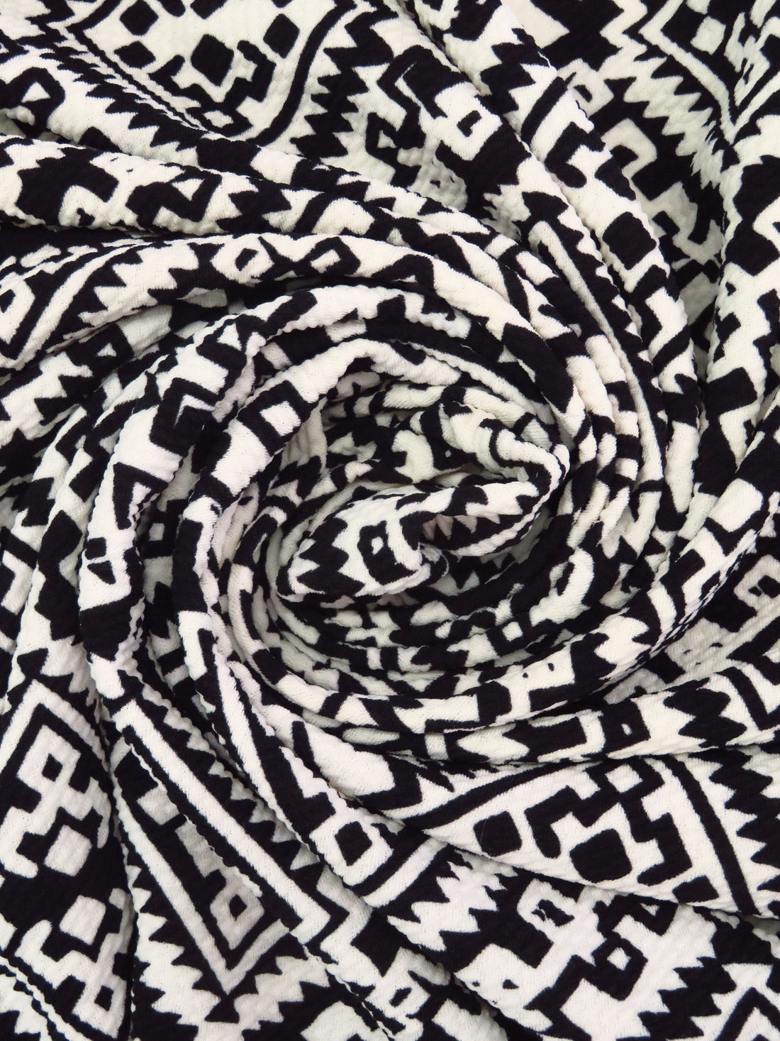 Black/Pearl Polyester/Lycra Tribal Print Liverpool Double Knit 56W