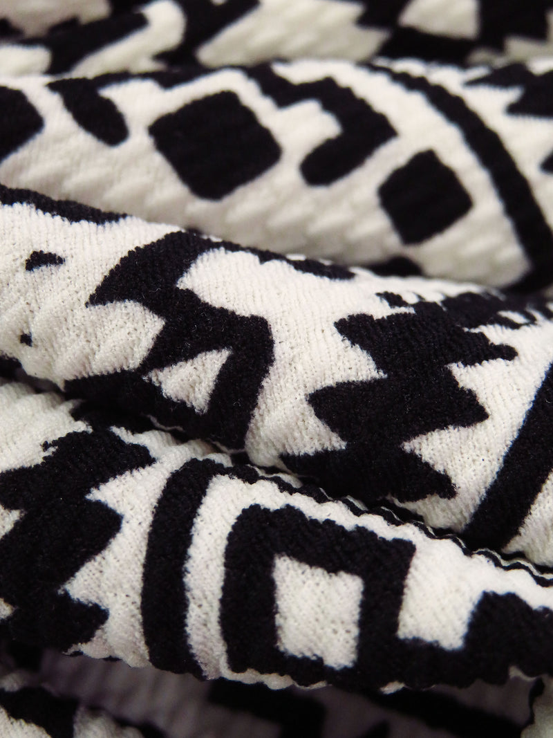 Black/Pearl Polyester/Lycra Tribal Print Liverpool Double Knit 56W