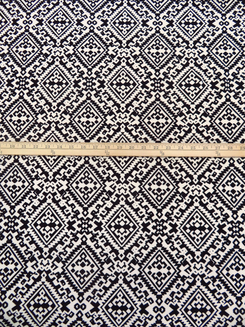 Black/Pearl Polyester/Lycra Tribal Print Liverpool Double Knit 56W