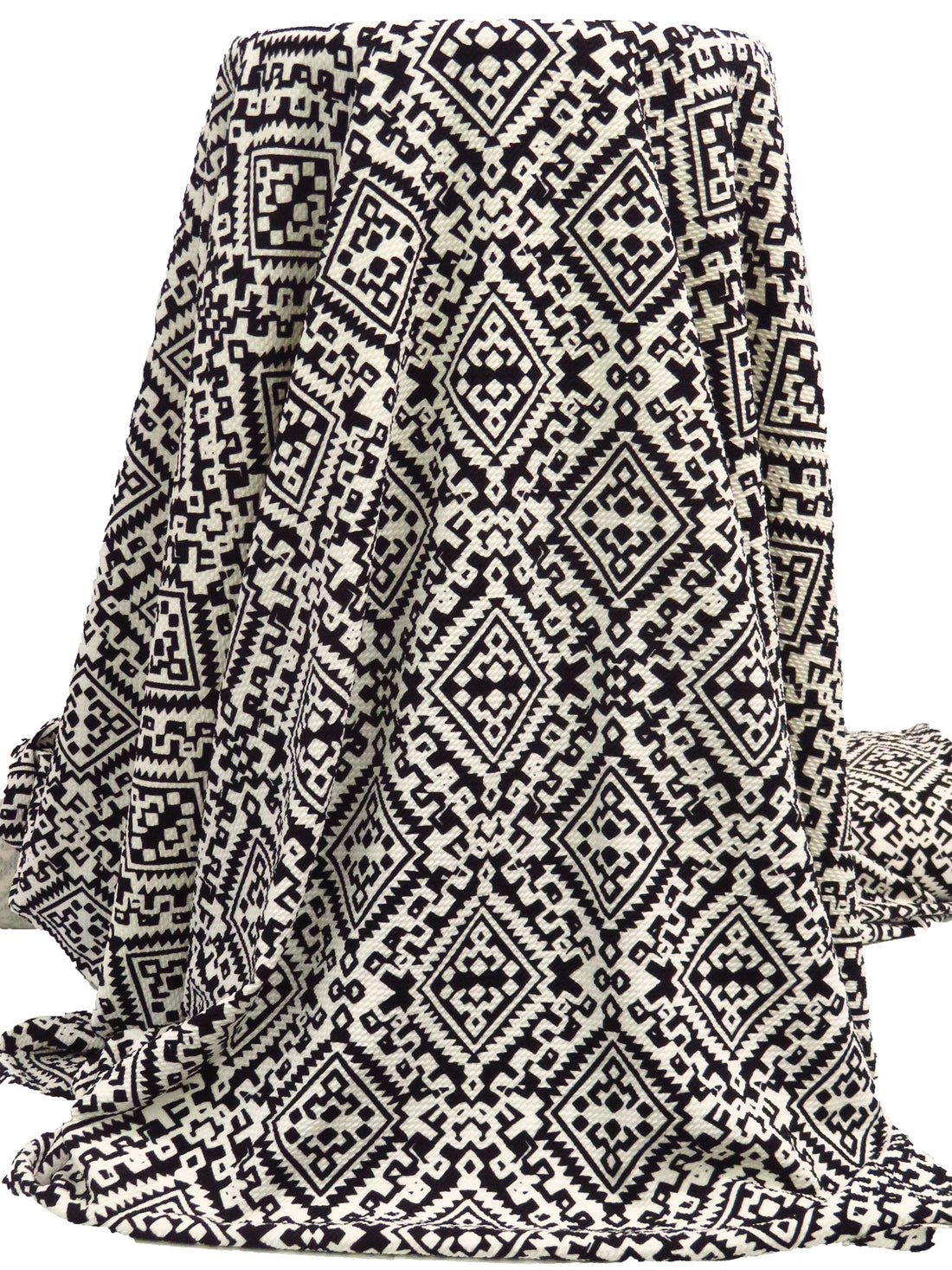 Black/Pearl Polyester/Lycra Tribal Print Liverpool Double Knit 56W