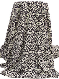 Black/Pearl Polyester/Lycra Tribal Print Liverpool Double Knit 56W