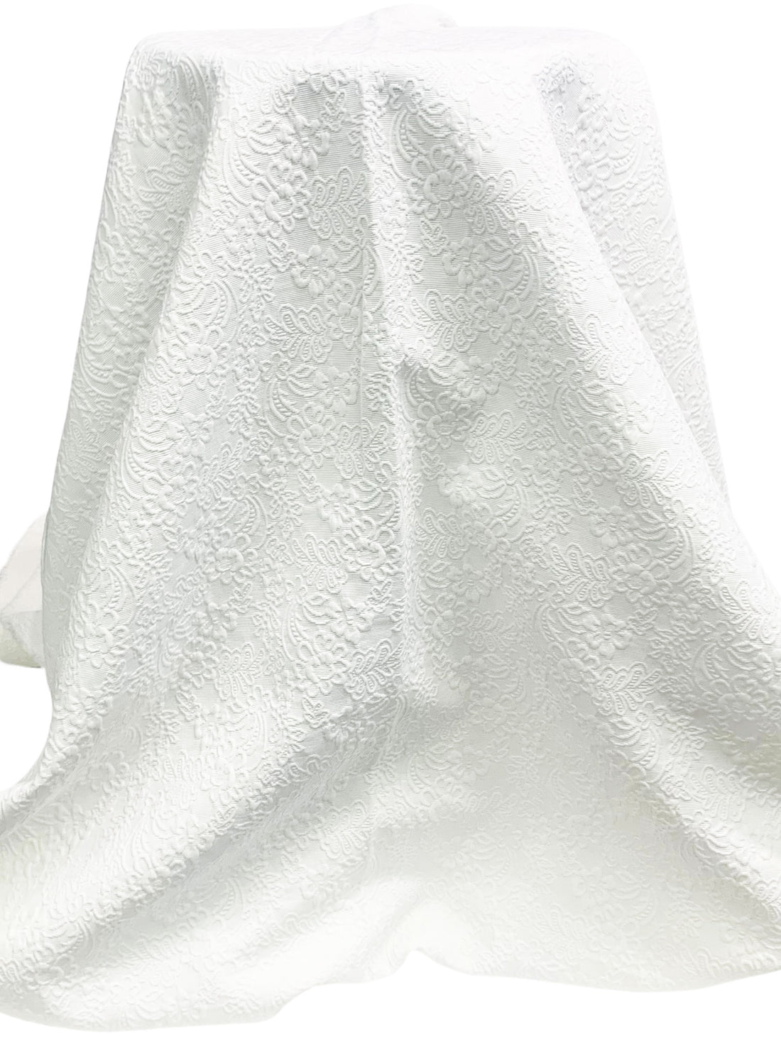 White 100% Cotton Floral Design Matelasse Jacquard - NY Designer - 52W