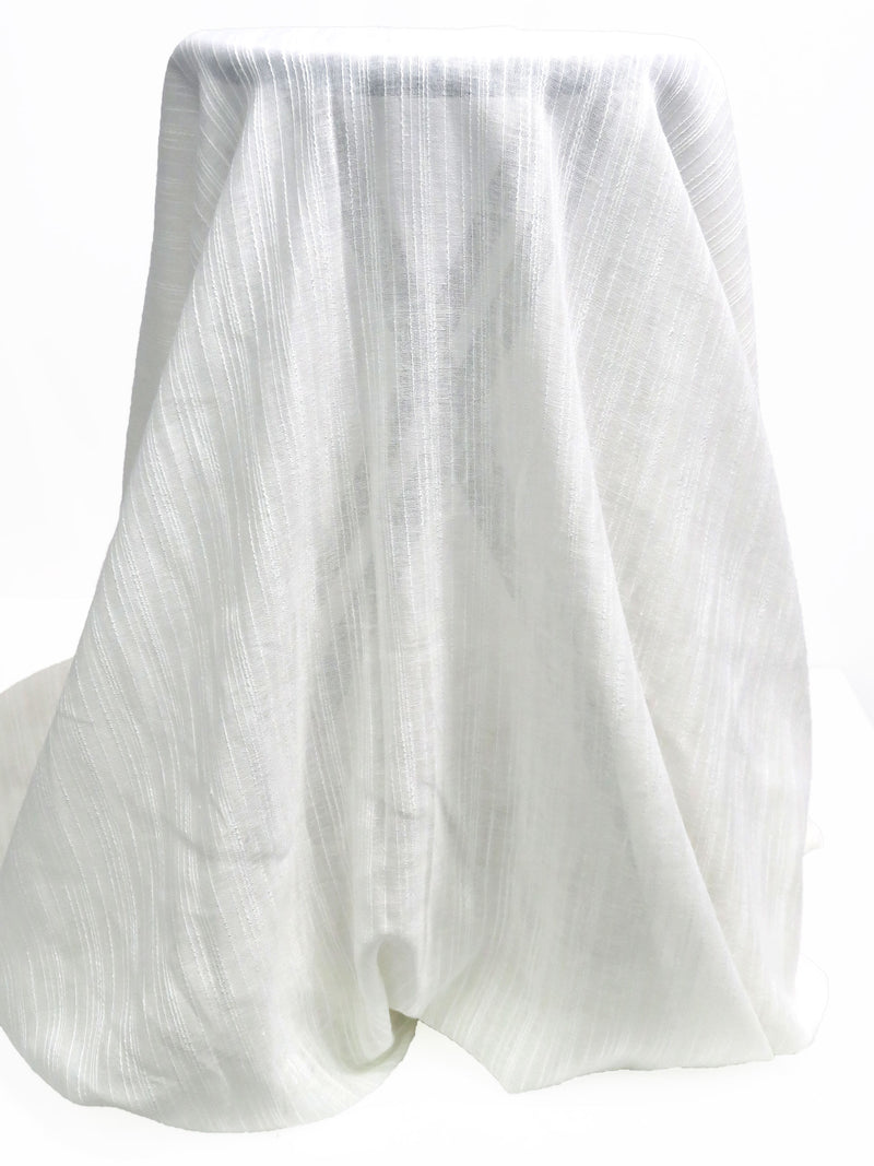 Antique White 100% Rayon Vertical Woven Stripe Gauze - NY Designer - 56W