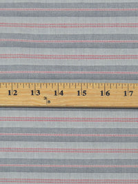 Slate Blue/Cherry Red/Pale Cyan Cotton/Nylon/Spandex Yarn-Dyed Horizontal Stripe Stretch Bengaline Suiting - NY Designer - 66W