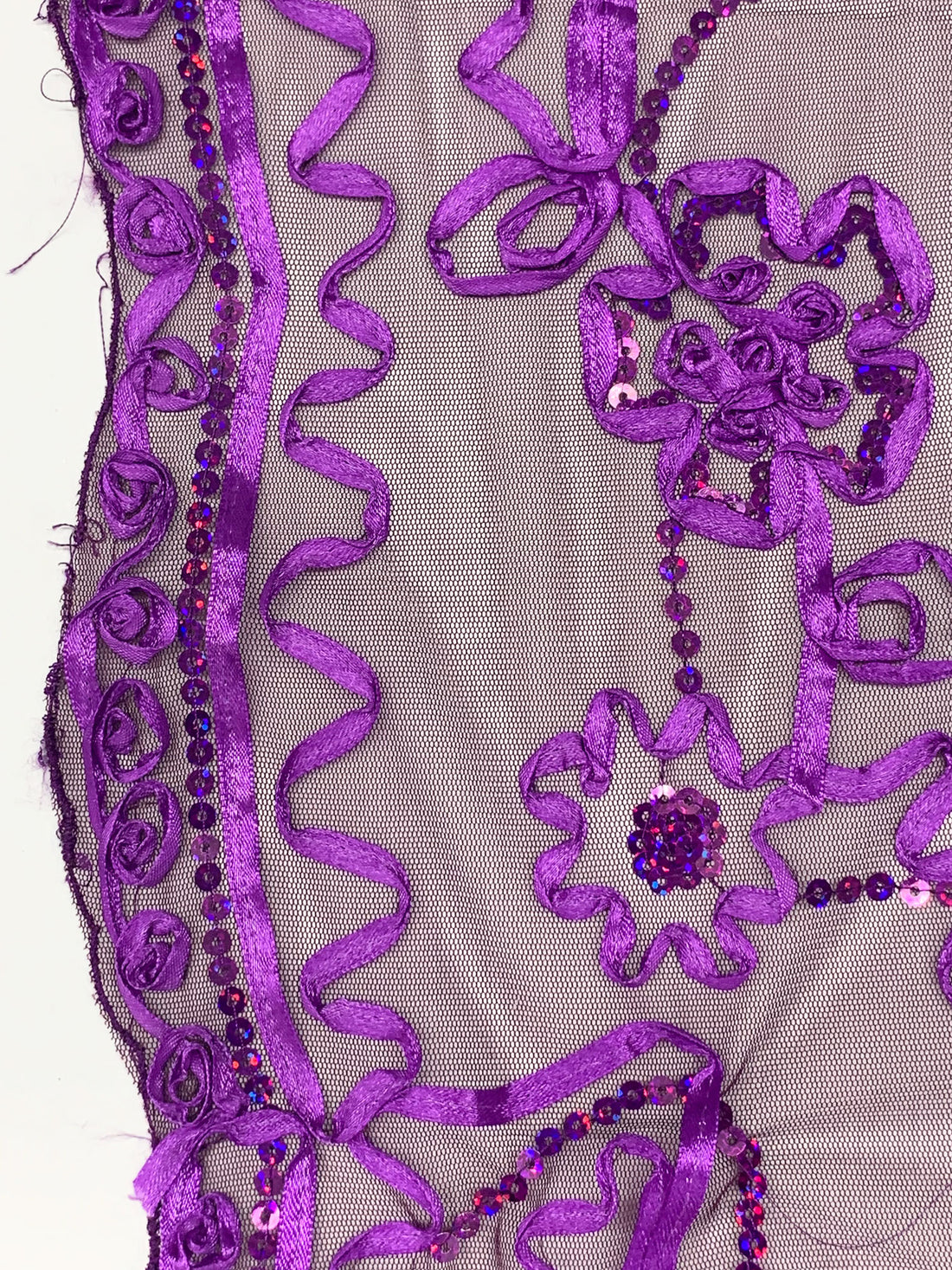 Deep Purple/Vivid Orchid/Multi 100% Nylon Double Scalloped Border Embellished Floral With Sequins Netting 51W