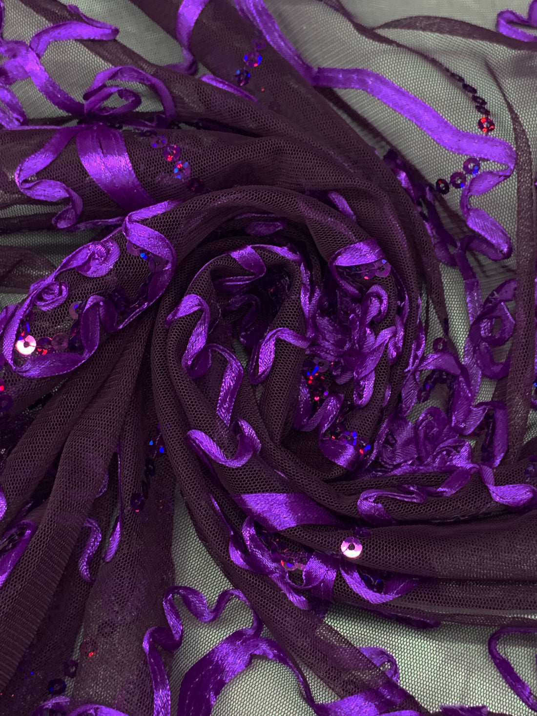 Deep Purple/Vivid Orchid/Multi 100% Nylon Double Scalloped Border Embellished Floral With Sequins Netting 51W