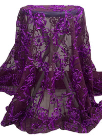 Deep Purple/Vivid Orchid/Multi 100% Nylon Double Scalloped Border Embellished Floral With Sequins Netting 51W