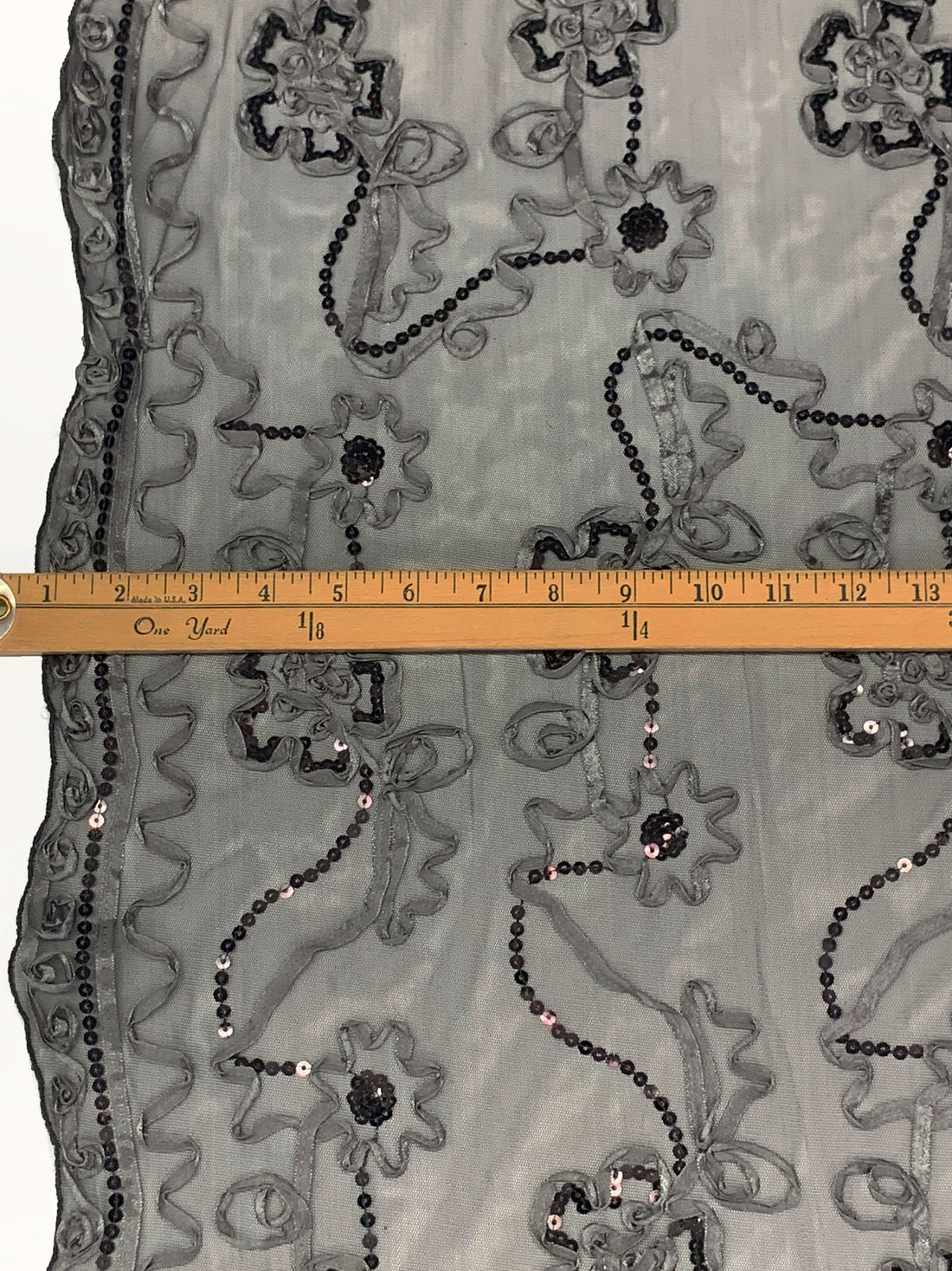 Dark Lead Gray/Middle Gray/Multi 100% Nylon Double Scalloped Border Embellished Floral With Sequins Netting 51W