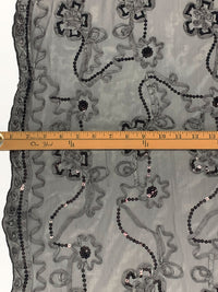Dark Lead Gray/Middle Gray/Multi 100% Nylon Double Scalloped Border Embellished Floral With Sequins Netting 51W