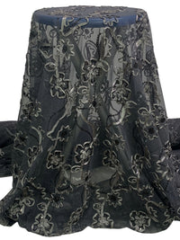 Dark Lead Gray/Middle Gray/Multi 100% Nylon Double Scalloped Border Embellished Floral With Sequins Netting 51W