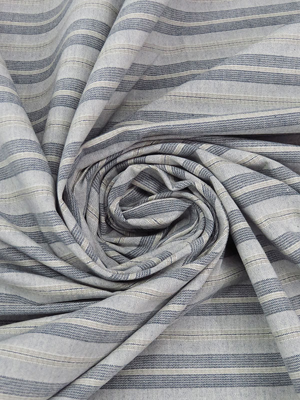 Muted Navy/White/Pale Taupe Cotton/Nylon/Spandex Yarn-Dyed Horizontal Stripe Stretch Bengaline Suiting - NY Designer - 64W