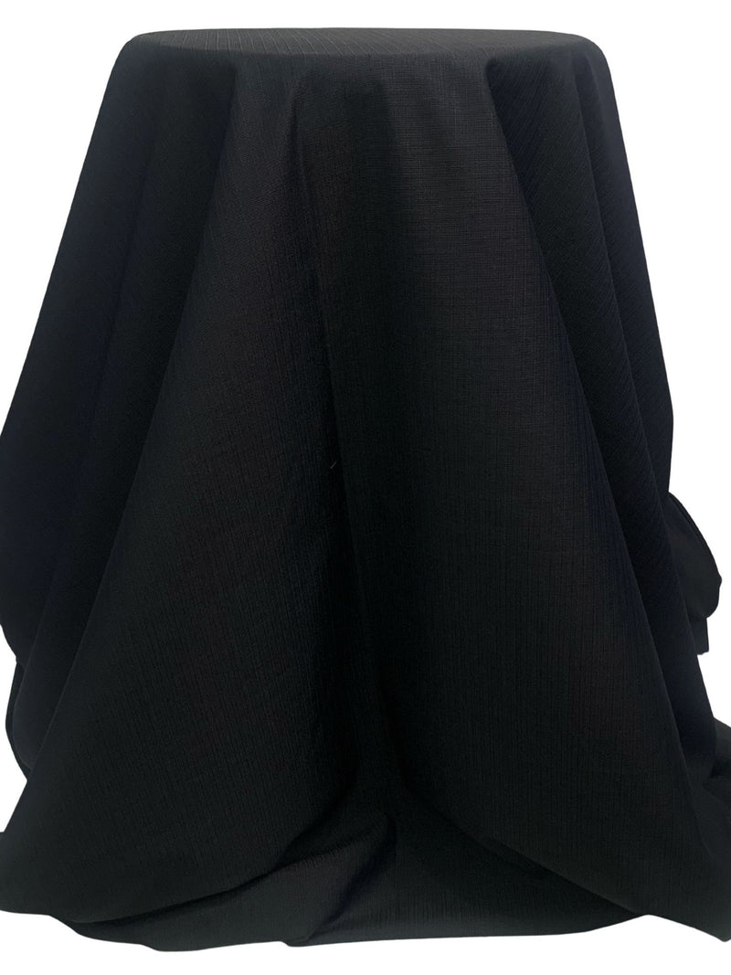 Black/Blue/Gray Polyester/Wool Vertical Novelty Stripe Weave Suiting - Imported From Italy - 58W