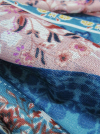 Cerulean/Dusty Ballet Pink/Brick Red/Multi Nylon/Lycra Horizontal Floral Stripe Print Stretch Mesh Knit 57W