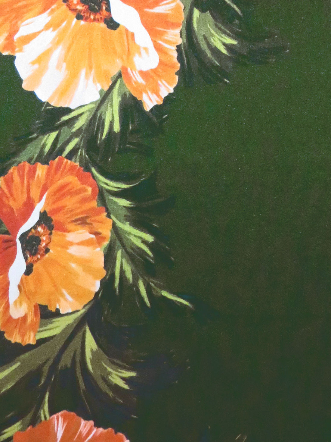 SOLD BY THE PANEL ONLY - Midnight Olive/Orange/White/Multi Polyester/Lycra Floral Cluster Print Stretch Charmeuse - NY Designer - 53W