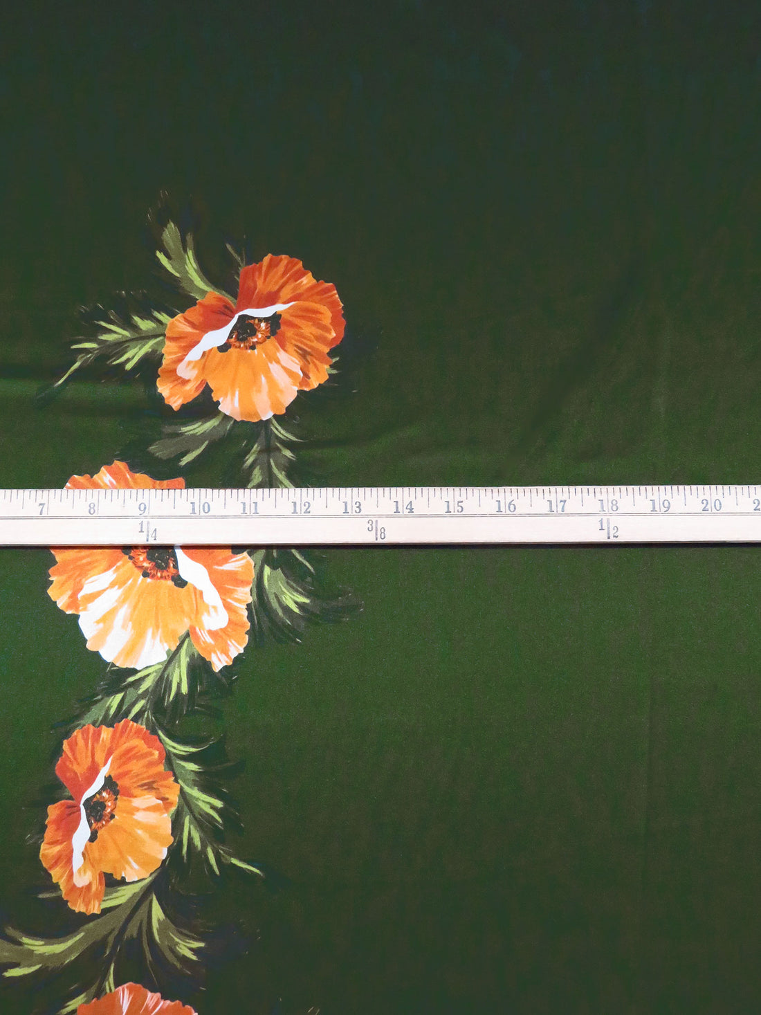SOLD BY THE PANEL ONLY - Midnight Olive/Orange/White/Multi Polyester/Lycra Floral Cluster Print Stretch Charmeuse - NY Designer - 53W