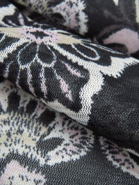 Black/Off-White/Soft Baby Pink/Sand Nylon/Lycra Floral Knitted-Look Print Stretch Mesh Knit 56W