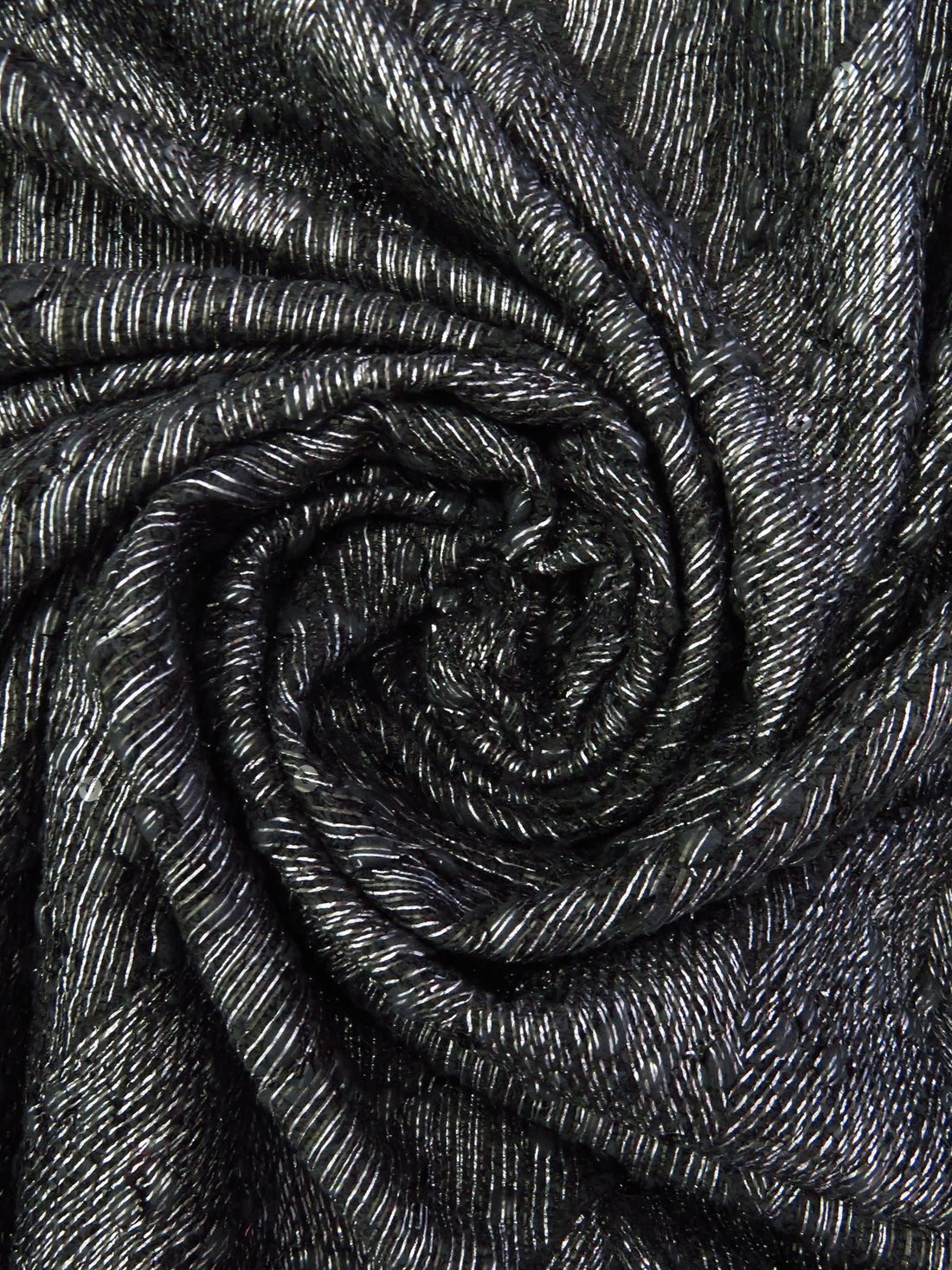 Pitch Black/Matte Black/Light Gray 100% Polyester Geometric Foil Print Novelty Weave Sweater Knit - Imported Form Italy - 50W
