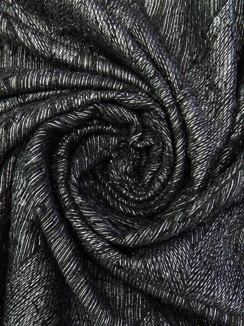 Pitch Black/Matte Black/Light Gray 100% Polyester Geometric Foil Print Novelty Weave Sweater Knit - Imported Form Italy - 50W