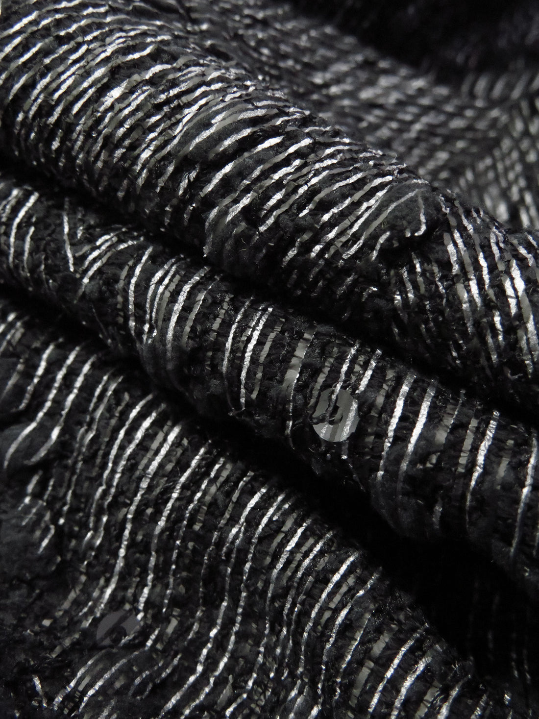 Pitch Black/Matte Black/Light Gray 100% Polyester Geometric Foil Print Novelty Weave Sweater Knit - Imported Form Italy - 50W
