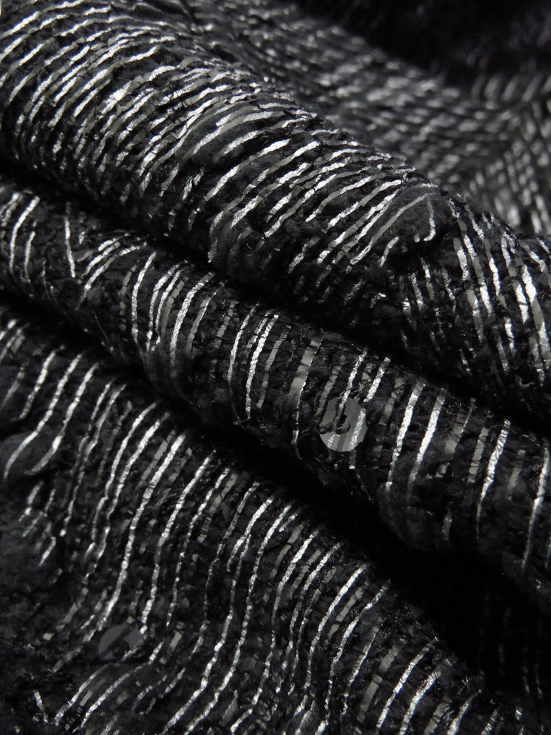 Pitch Black/Matte Black/Light Gray 100% Polyester Geometric Foil Print Novelty Weave Sweater Knit - Imported Form Italy - 50W