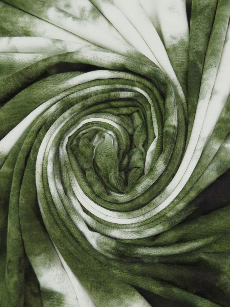Deep Forest Green/White Polyester/Rayon/Lycra Tie-Dye Print French Terry Knit 60W