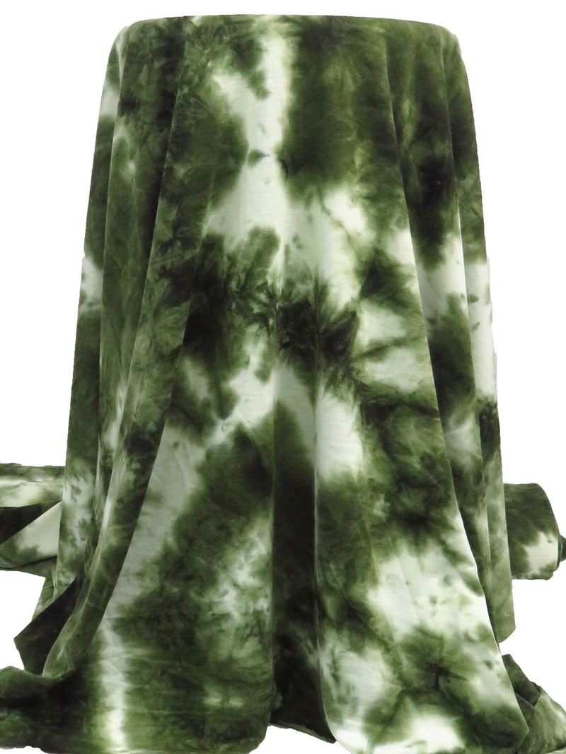Deep Forest Green/White Polyester/Rayon/Lycra Tie-Dye Print French Terry Knit 60W
