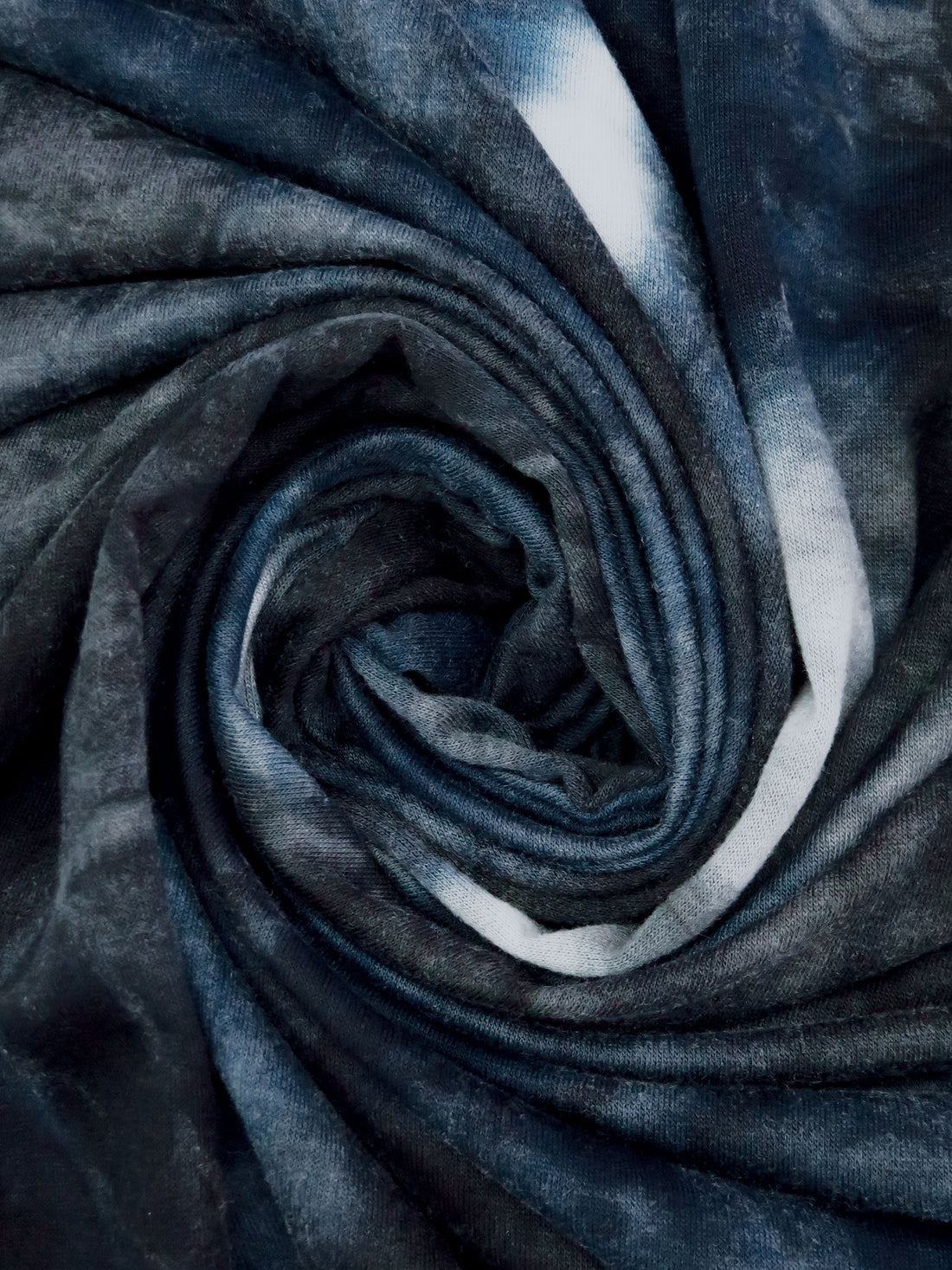 Prussian Blue/Black/White Polyester/Rayon/Lycra Tie-Dye Print French Terry Knit 60W