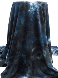 Prussian Blue/Black/White Polyester/Rayon/Lycra Tie-Dye Print French Terry Knit 60W