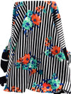 Black/Seafoam/Dark Cerulean/Multi Polyester/Lycra Double Border Floral On Stripe Print Scuba Knit 56W