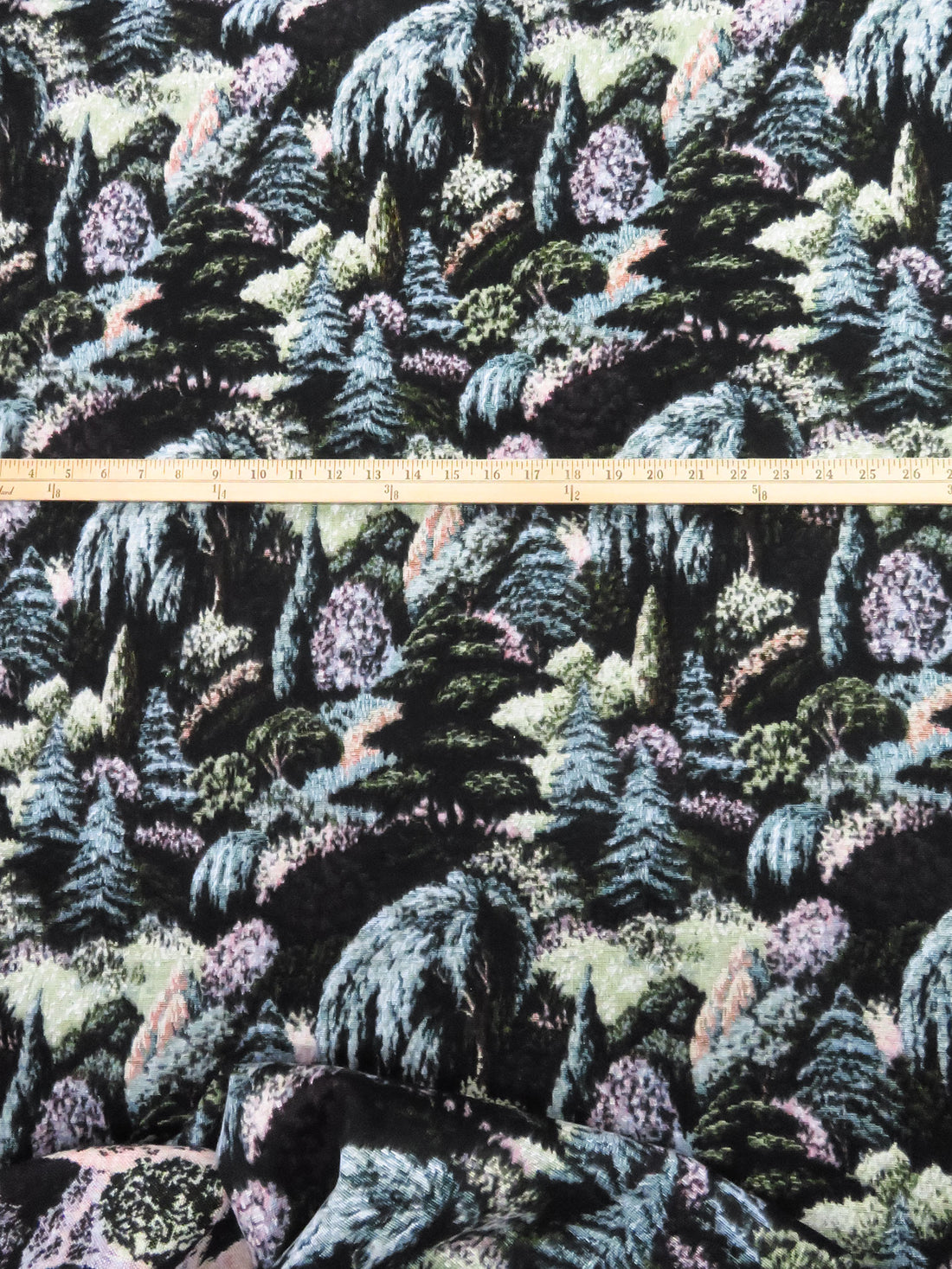 Black/Yellow/Pacific Blue/Multi Polyester/Cotton Various Trees Weave Tapestry Coting - Imported From Italy By A NY Designer - 54W