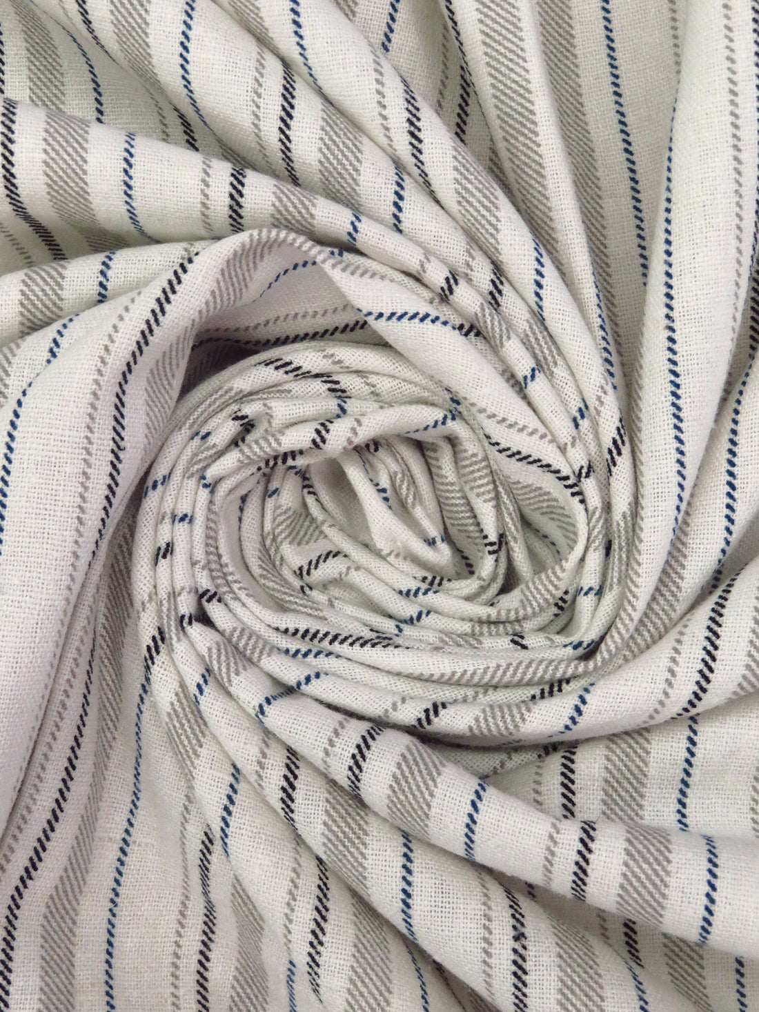 Cream/Dark Navy/Pastel Gray/Black Linen/Cotton Yarn-Dyed Vertical Stripe Weave Midweight Woven 56W