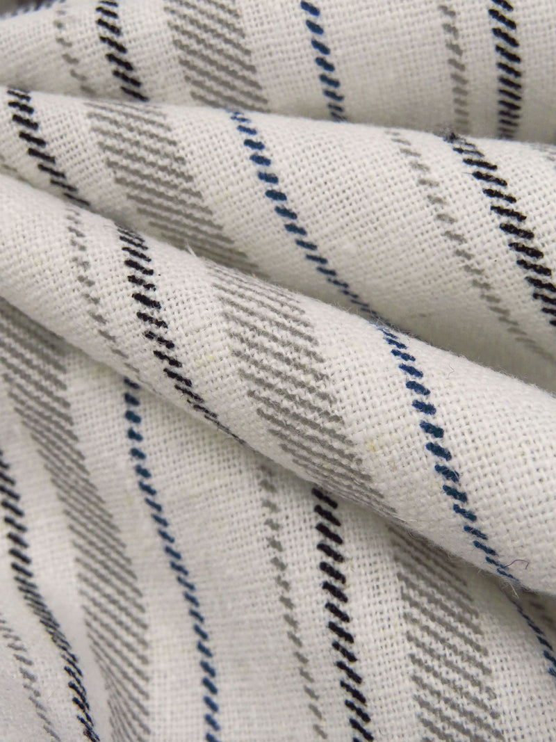 Cream/Dark Navy/Pastel Gray/Black Linen/Cotton Yarn-Dyed Vertical Stripe Weave Midweight Woven 56W