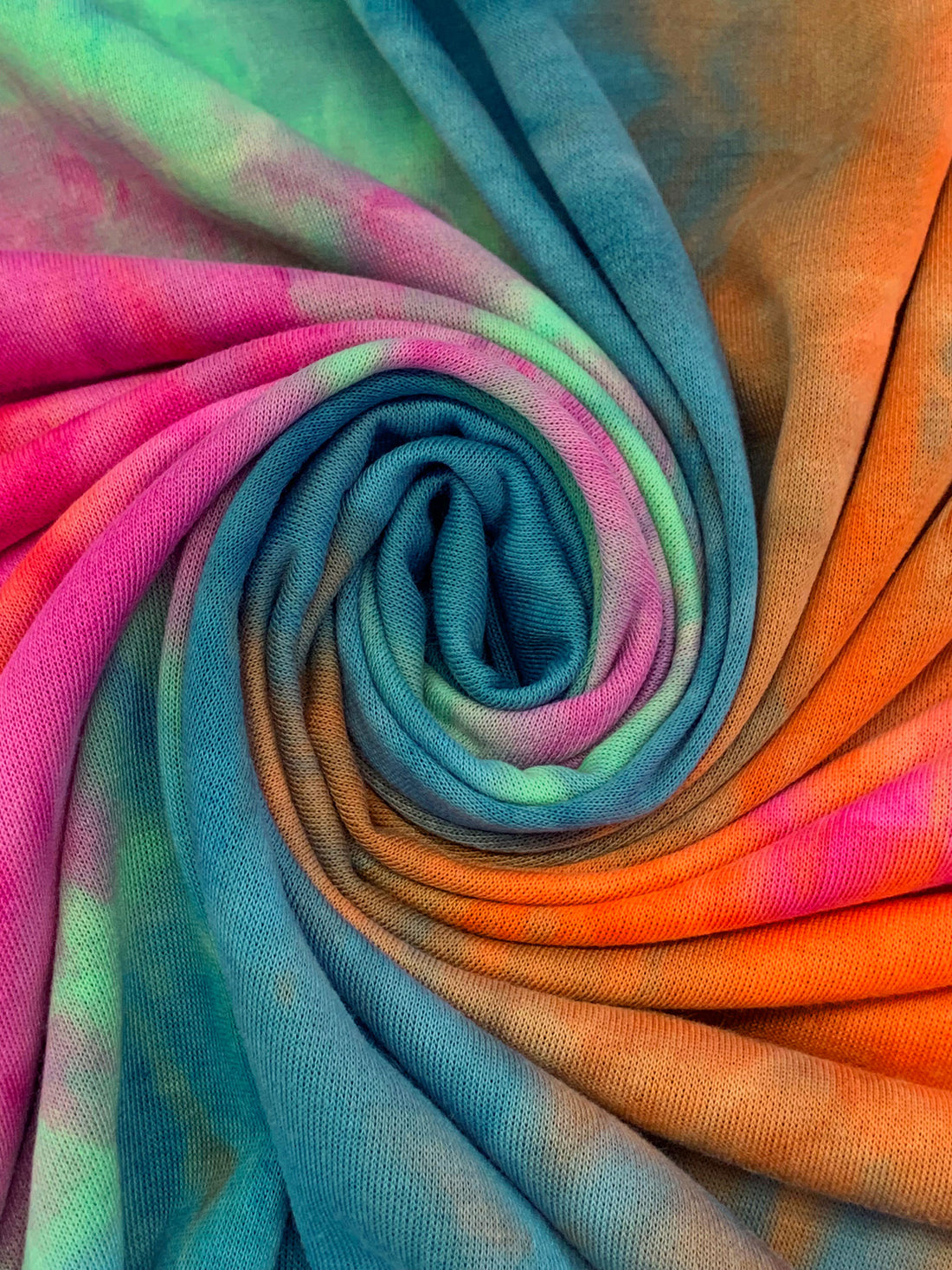 Mandarin/Lakeside Blue/Charm Pink/Multi Polyester/Rayon/Lycra Tie-Dyed French Terry Knit 60W