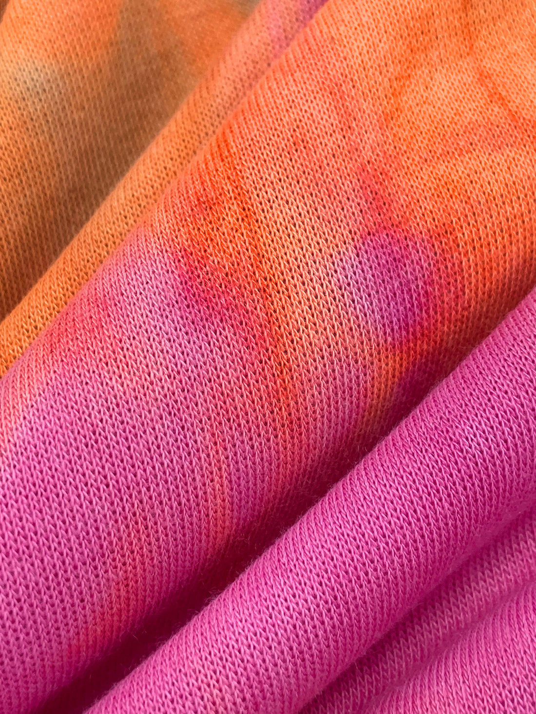 Mandarin/Lakeside Blue/Charm Pink/Multi Polyester/Rayon/Lycra Tie-Dyed French Terry Knit 60W