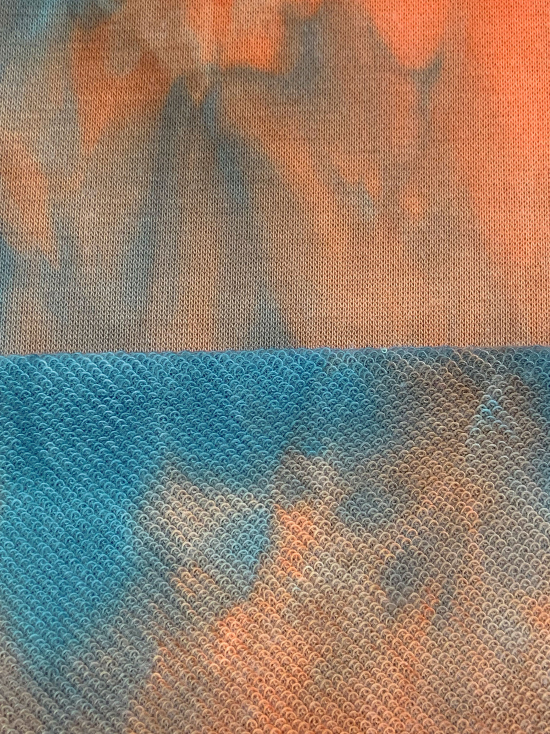 Mandarin/Lakeside Blue/Charm Pink/Multi Polyester/Rayon/Lycra Tie-Dyed French Terry Knit 60W