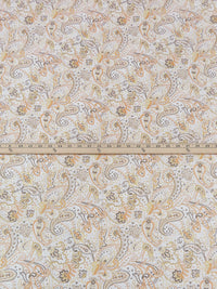 Salt White/Cheddar/Iron Gray/Multi 100% Cotton Ornate Paisley Print Lawn - NY Designer - 44W