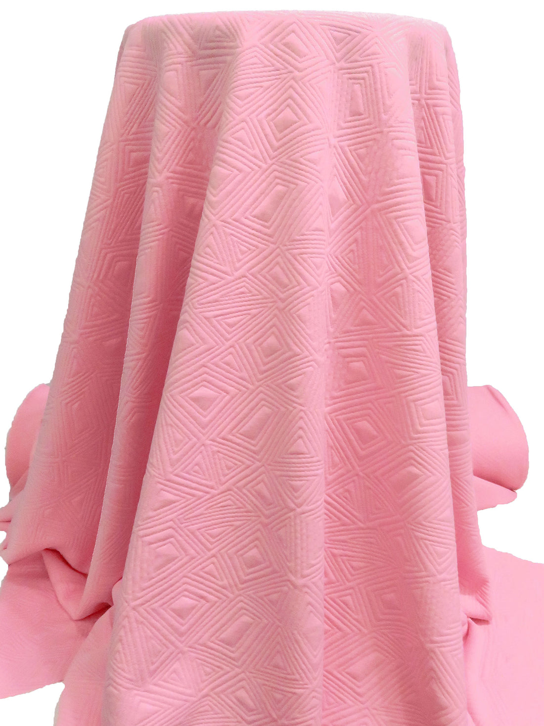 Light Pink Polyester/Lycra Geometric Quilted-Look Weave Jacquard Double Knit 58W