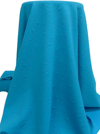 Vivid Pacific Blue Polyester/Lycra Geometric Quilted-Look Weave Jacquard Double Knit 58W