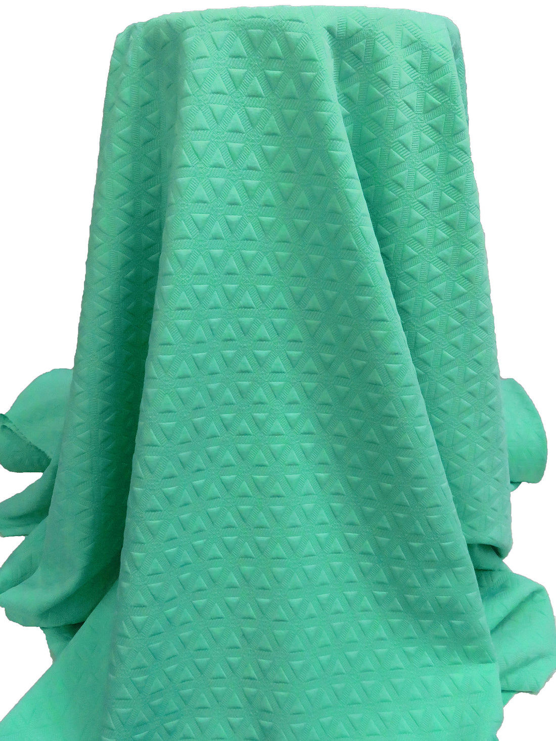 Caribbean Green Polyester/Lycra Geometric Quilted-Look Weave Jacquard Double Knit 62W