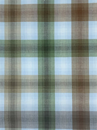 Light Steel Blue/Rifle Green/Dark Gingerbread 100% Cotton Yarn-Dyed Plaid Lawn Shirting - NY Designer - 60W