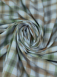 Light Steel Blue/Rifle Green/Dark Gingerbread 100% Cotton Yarn-Dyed Plaid Lawn Shirting - NY Designer - 60W